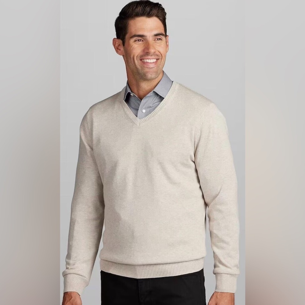 Brooks Brothers Men's Cream heather V-Neck Sweater Supima cotton